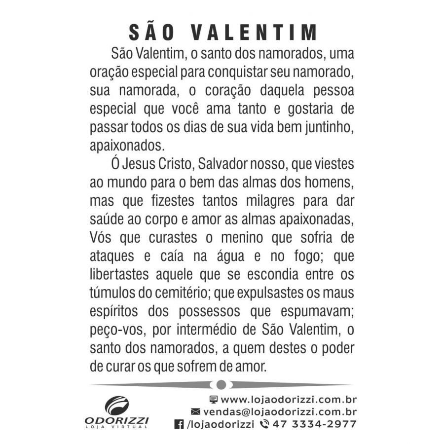 200 Santinho São Valentim (oração no verso) - 7x10 cm - Santinhos