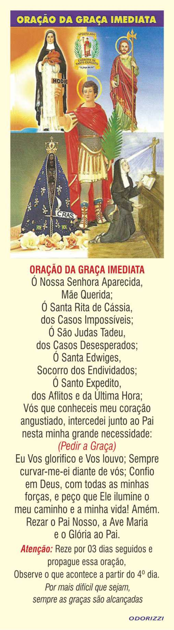 marcador de pagina ORA��O DA GRA�A IMEDIATA-200 UNIDADES