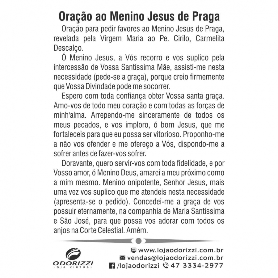 SANTINHO ORA��O AO MENINO JESUS DE PRAGA - 200 unid